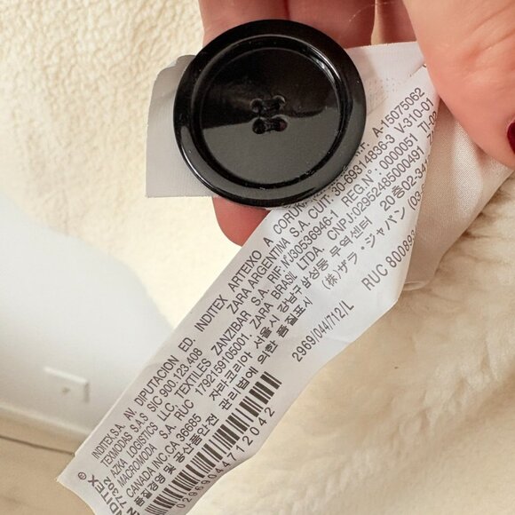 Zara Faux Fur Teddy Double Breasted Coat in Cream White Size Large - Picture 7 of 8